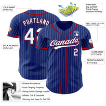 Load image into Gallery viewer, Custom Royal White Pinstripe Red Authentic Baseball Jersey
