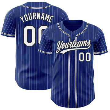 Custom Royal White Pinstripe Black Authentic Baseball Jersey