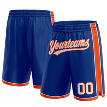 Laden Sie das Bild in den Galerie-Viewer, Custom Royal White-Orange Authentic Basketball Shorts
