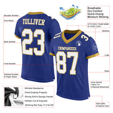 Load image into Gallery viewer, Custom Royal White-Old Gold Mesh Authentic Football Jersey
