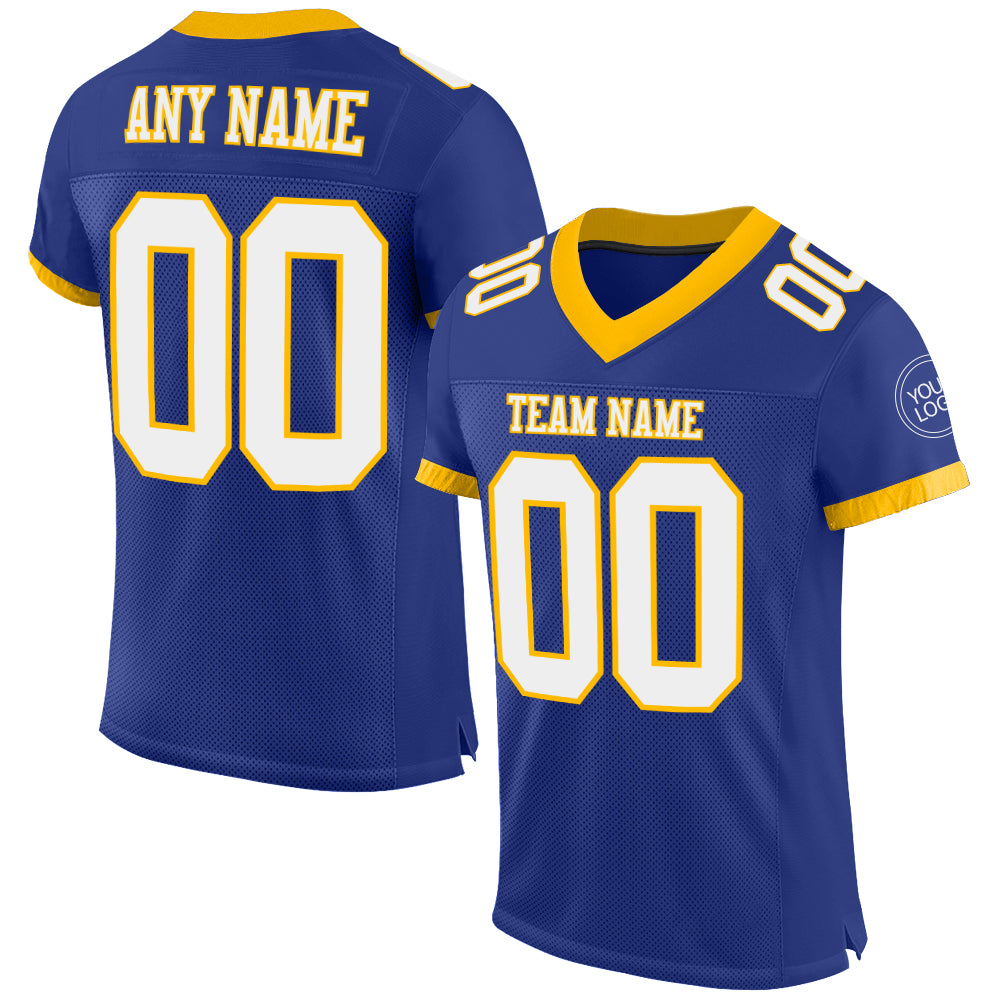 Custom Royal White-Gold Mesh Authentic Football Jersey
