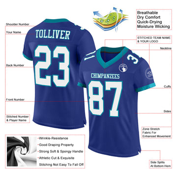 Custom Royal White-Teal Mesh Authentic Football Jersey