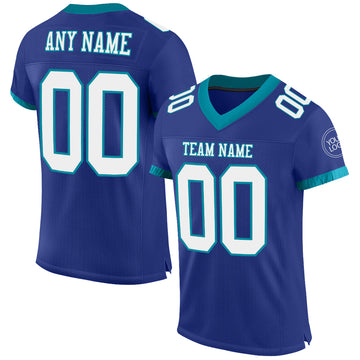 Custom Royal White-Teal Mesh Authentic Football Jersey