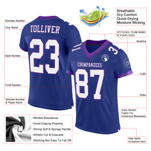 Laden Sie das Bild in den Galerie-Viewer, Custom Royal White-Purple Mesh Authentic Football Jersey
