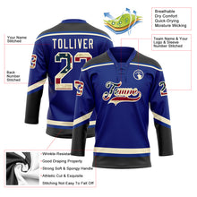 Load image into Gallery viewer, Custom Royal Vintage USA Flag Black-Cream Hockey Lace Neck Jersey
