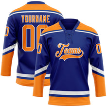 Load image into Gallery viewer, Custom Royal Bay Orange-White Hockey Lace Neck Jersey
