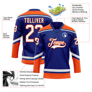 Custom Royal White-Orange Hockey Lace Neck Jersey