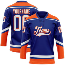 Charger l&#39;image dans la galerie, Custom Royal White-Orange Hockey Lace Neck Jersey
