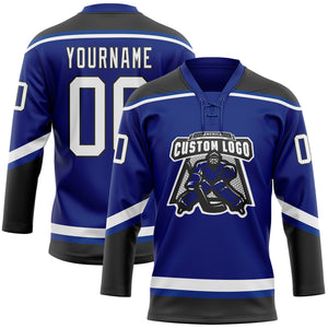 Custom Royal White-Black Hockey Lace Neck Jersey