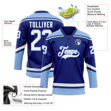 Laden Sie das Bild in den Galerie-Viewer, Custom Royal White-Light Blue Hockey Lace Neck Jersey

