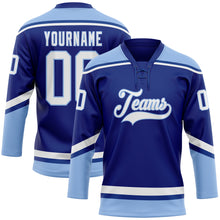 Load image into Gallery viewer, Custom Royal White-Light Blue Hockey Lace Neck Jersey
