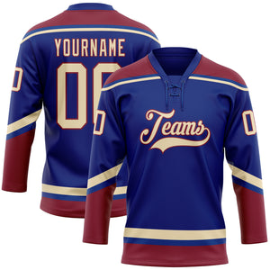 Custom Royal City Cream-Crimson Hockey Lace Neck Jersey