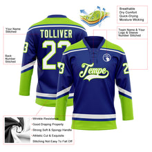 Laden Sie das Bild in den Galerie-Viewer, Custom Royal White-Neon Green Hockey Lace Neck Jersey
