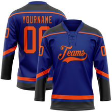 Load image into Gallery viewer, Custom Royal Orange-Black Hockey Lace Neck Jersey
