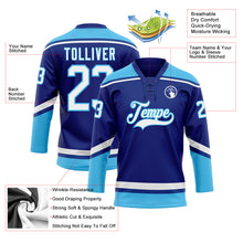 Загрузить изображение в средство просмотра галереи, Custom Royal White-Sky Blue Hockey Lace Neck Jersey

