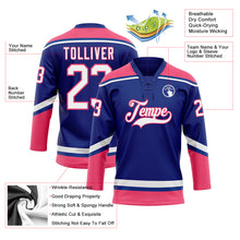 Laden Sie das Bild in den Galerie-Viewer, Custom Royal White-Neon Pink Hockey Lace Neck Jersey
