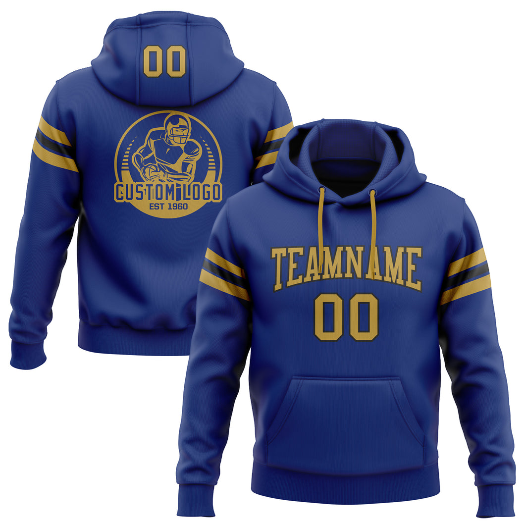 Custom Stitched Royal Old Gold-Black Football Pullover Sweatshirt Hoodie