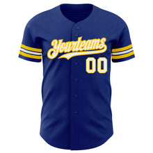 Laden Sie das Bild in den Galerie-Viewer, Custom Royal White-Yellow Authentic Baseball Jersey
