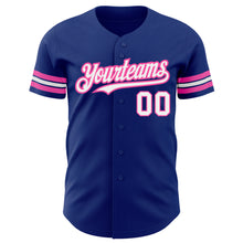 Laden Sie das Bild in den Galerie-Viewer, Custom Royal White-Pink Authentic Baseball Jersey

