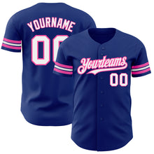 Laden Sie das Bild in den Galerie-Viewer, Custom Royal White-Pink Authentic Baseball Jersey
