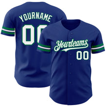 Laden Sie das Bild in den Galerie-Viewer, Custom Royal White-Kelly Green Authentic Baseball Jersey
