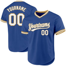 Load image into Gallery viewer, Custom Royal White-Old Gold Authentic Throwback Baseball Jersey
