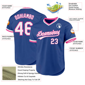 Custom Royal White-Pink Authentic Throwback Baseball Jersey