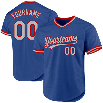 Custom Royal Gray-Red Authentic Throwback Baseball Jersey