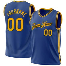 Load image into Gallery viewer, Custom Royal Gold-Black Authentic Throwback Basketball Jersey
