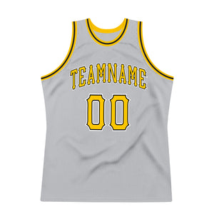 Custom Gray Gold-Black Authentic Throwback Basketball Jersey