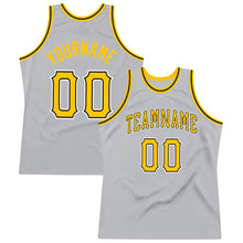 Load image into Gallery viewer, Custom Gray Gold-Black Authentic Throwback Basketball Jersey
