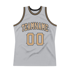 Custom Gray Old Gold-Black Authentic Throwback Basketball Jersey