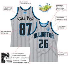 Load image into Gallery viewer, Custom Gray Black Pinstripe Black-Blue Authentic Basketball Jersey

