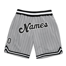 Load image into Gallery viewer, Custom Gray Black Pinstripe Black-White Authentic Basketball Shorts
