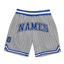 Load image into Gallery viewer, Custom Gray Black Pinstripe Royal-White Authentic Basketball Shorts
