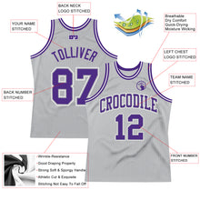 Load image into Gallery viewer, Custom Gray Purple-White Authentic Throwback Basketball Jersey
