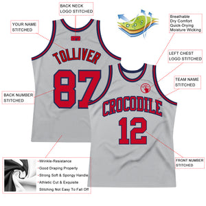 Custom Gray Red-Navy Authentic Throwback Basketball Jersey