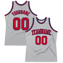 Load image into Gallery viewer, Custom Gray Red-Navy Authentic Throwback Basketball Jersey
