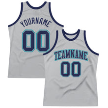 Load image into Gallery viewer, Custom Gray Navy-Teal Authentic Throwback Basketball Jersey
