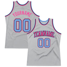 Laden Sie das Bild in den Galerie-Viewer, Custom Gray Light Blue-Pink Authentic Throwback Basketball Jersey
