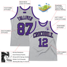 Load image into Gallery viewer, Custom Gray Purple-Black Authentic Throwback Basketball Jersey
