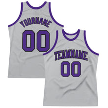 Load image into Gallery viewer, Custom Gray Purple-Black Authentic Throwback Basketball Jersey
