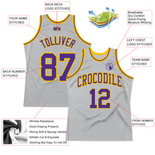 Laden Sie das Bild in den Galerie-Viewer, Custom Gray Purple-Gold Authentic Throwback Basketball Jersey
