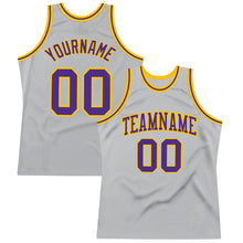 Load image into Gallery viewer, Custom Gray Purple-Gold Authentic Throwback Basketball Jersey
