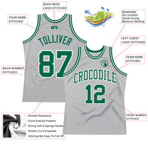 Custom Gray Kelly Green-White Authentic Throwback Basketball Jersey