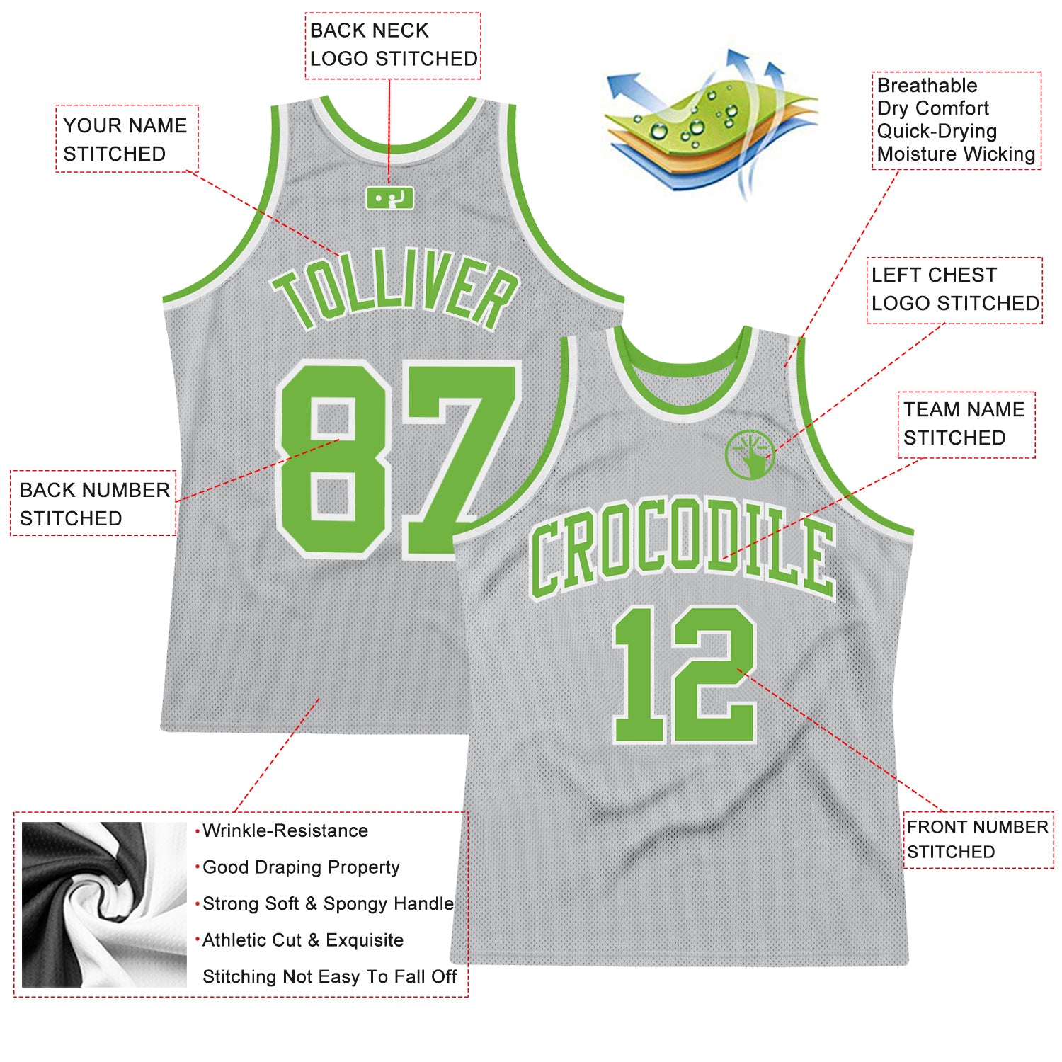 Custom Gray Gray-Neon green Authentic Throwback Basketball Jersey