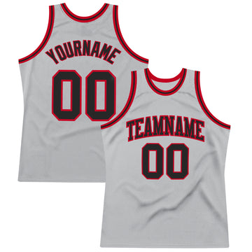 Custom Gray Black-Red Authentic Throwback Basketball Jersey