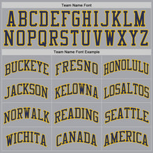 Load image into Gallery viewer, Custom Gray Navy-Gold Authentic Throwback Basketball Jersey
