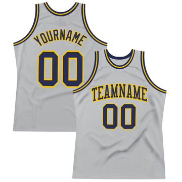 Custom Gray Navy-Gold Authentic Throwback Basketball Jersey