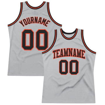 Custom Gray Black-Orange Authentic Throwback Basketball Jersey